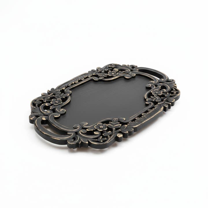 Handcrafted Black Adirondack Carved Wood Serving Tray | Rustic Decorative Wooden Tray with Handles | Farmhouse Decor