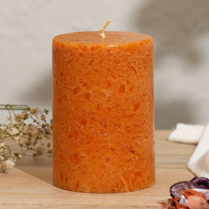 Grapefruit & Ginger Marble Pillar Candle – Ochre Collection | Handcrafted Marble Finish Wax Candle with Fresh Citrus & Spicy Aroma | Elegant Home Décor Accent