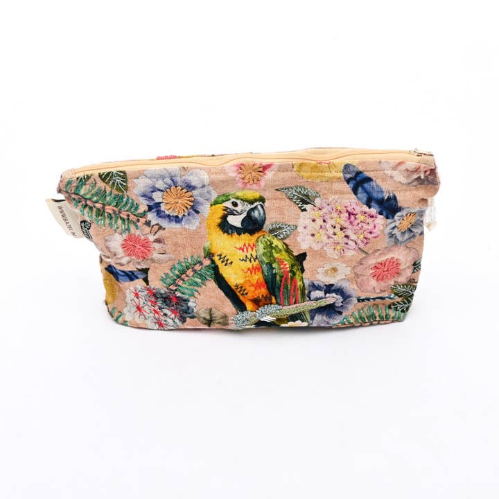 Cotton Pouch – Parrot Floral Embroidered – 18x30 cm