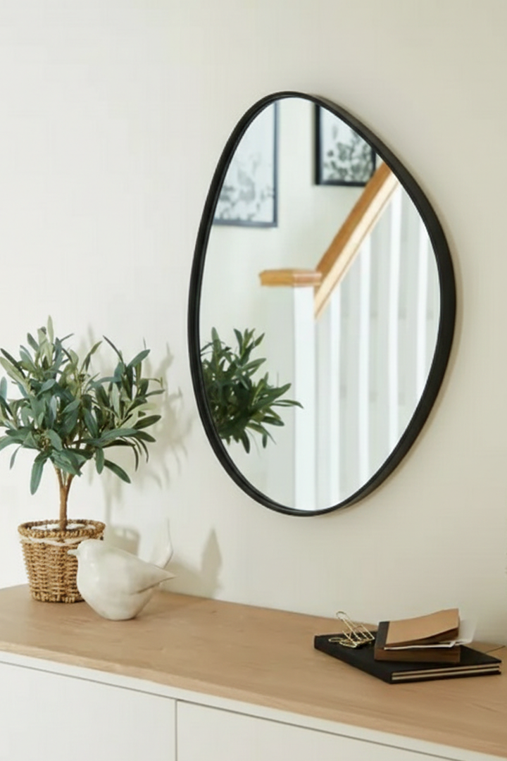 Organic Pebble Black Wall Mirror Modern Decorative Accent