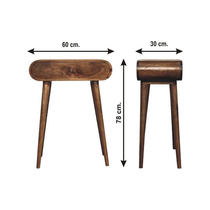 Solid Mango Wood Side Table with Drawer Brown Finish