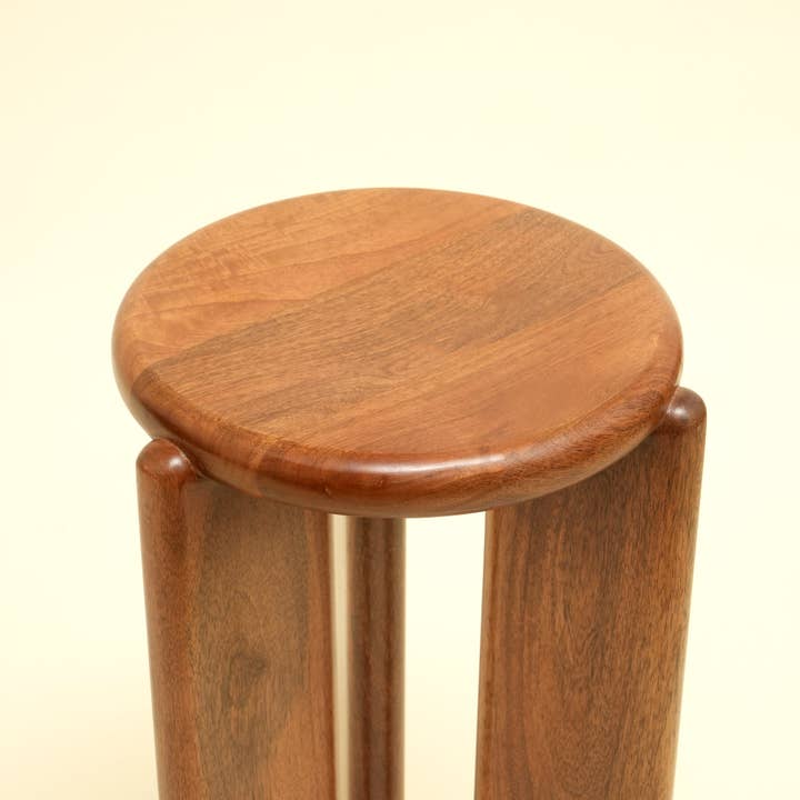 Handcrafted Solid Wood Accent Side Table – Dark Brown Round End Table | Large