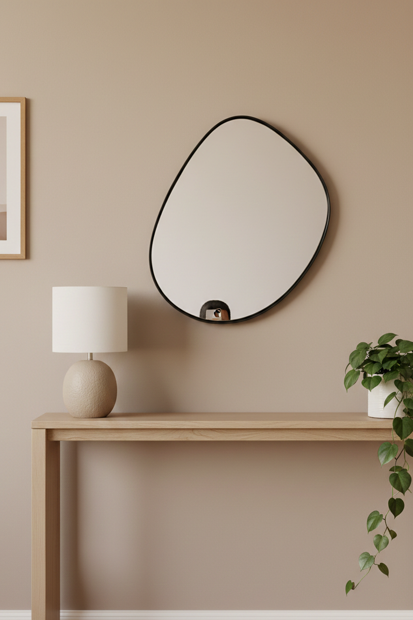 Organic Pebble Black Wall Mirror Modern Decorative Accent