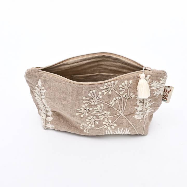 Cotton Pouch – Botanical Embroidered Design – 18x30 cm
