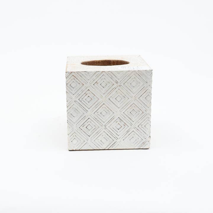 Ronald White Mango Wood Tissue Box Cover | Modern Decorative Facial Tissue Dispenser Holder for Home, Office, Bathroom