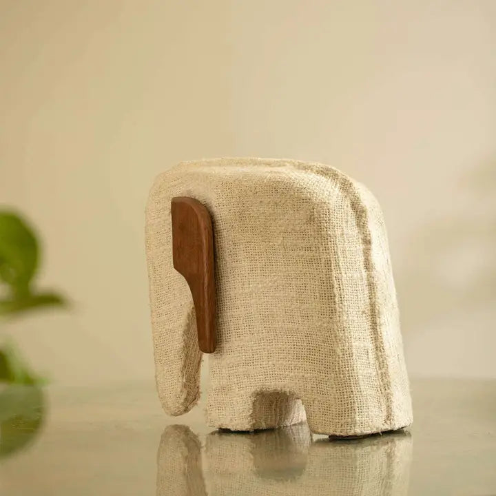 Anarva Large Ecomix Fabric & Mango Wood Elephant Sculpture - Handcrafted Indian Folk Art Decor