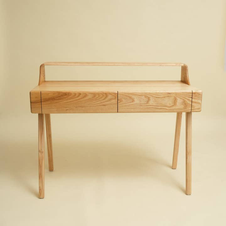 Solid Mango Wood Study Desk – Modern Writing Desk with 2 Drawers | Natural Finish