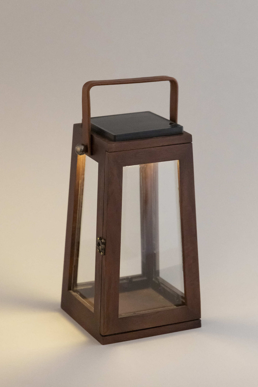 Dark Walnut Solar Lantern with Leather Handle