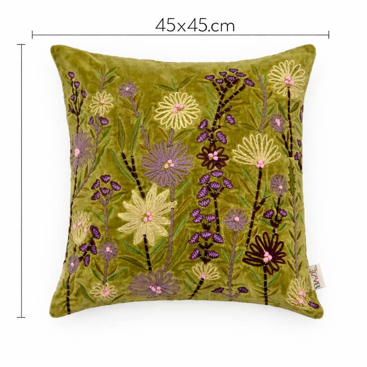 Velvet Cotton Cushion- Sia Green- 45x45 cm