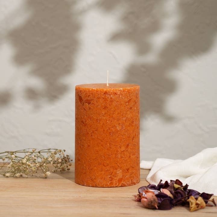 Grapefruit & Ginger Marble Pillar Candle – Ochre Collection | Handcrafted Marble Finish Wax Candle with Fresh Citrus & Spicy Aroma | Elegant Home Décor Accent