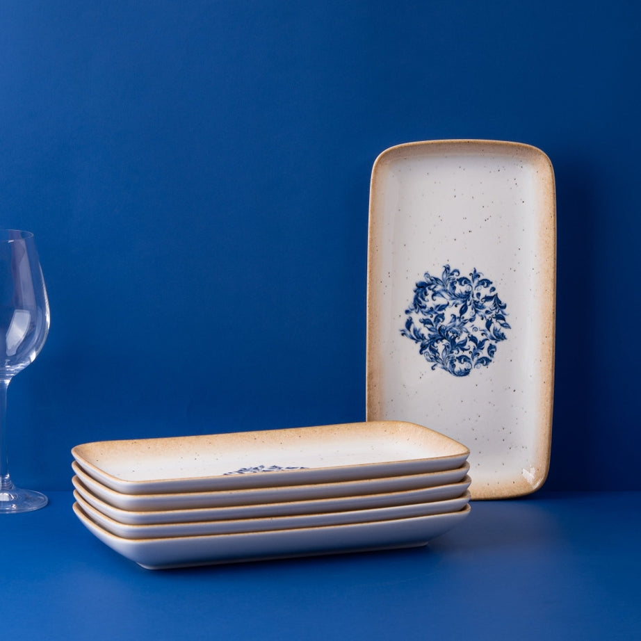 Cruise Amalfi Rectangular Porcelain Plate – Set of 6 | Mediterranean Blue Floral Serving Platter | Professional Hospitality Tableware