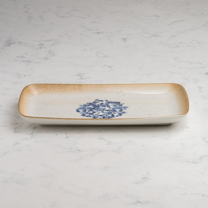Cruise Amalfi Rectangular Porcelain Plate – Set of 6 | Mediterranean Blue Floral Serving Platter | Professional Hospitality Tableware