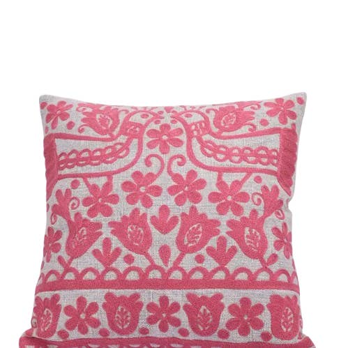 Pink Embroidered Cotton Cushion with Filler 45x45 cm
