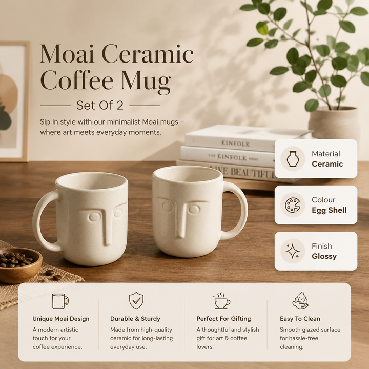 Moai Ceramic Coffee Mug Set of 2