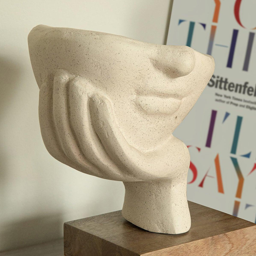 Handcrafted Ecomix Restive Face Sculpture - Sustainable Recycled Art Decor, Egg Shell Finish