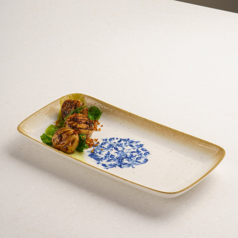 Cruise Amalfi Rectangular Porcelain Plate – Set of 6 | Mediterranean Blue Floral Serving Platter | Professional Hospitality Tableware