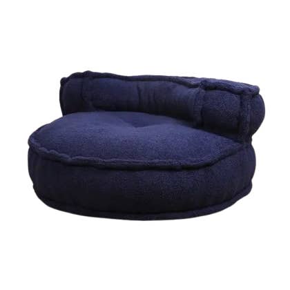 Blue Boucle Floor Sofa Chair with Backrest 80 cm