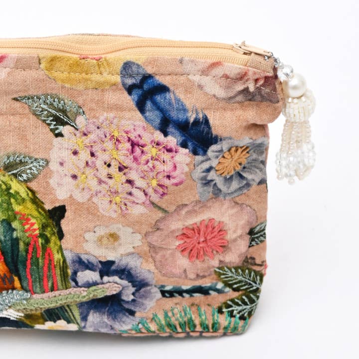 Cotton Pouch – Parrot Floral Embroidered – 18x30 cm