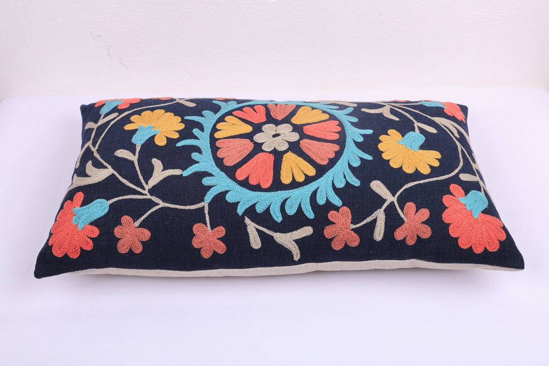 Indigo Aari Embroidered Cotton Cushion 35 x 60 cm