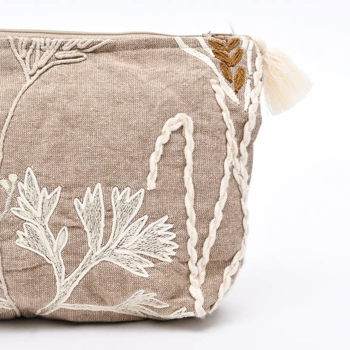 Cotton Pouch – Botanical Embroidered Design – 18x30 cm
