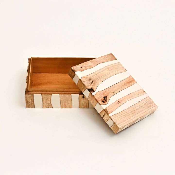 White Striped Wooden Decorative Box