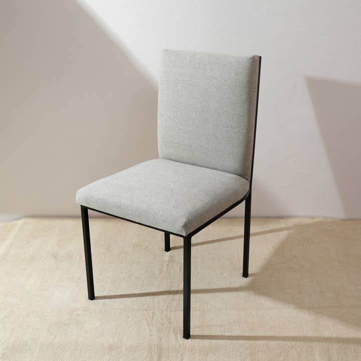Modern Bouclé Dining Chair – Upholstered Dining Chair with Black Iron Frame | Grey