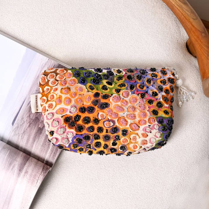 Cotton Pouch – Abstract Embroidered Design – 18x30 cm