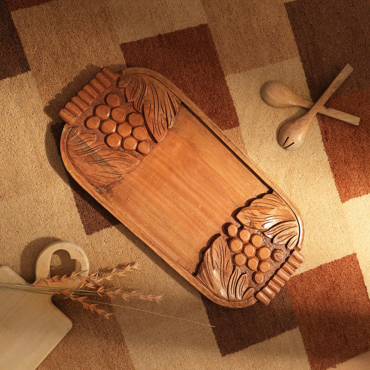 Handcrafted Wooden Grape Carved Serving Cheese Board