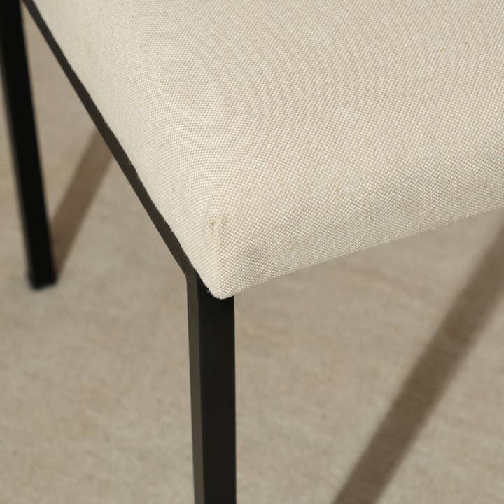 Modern Bouclé Dining Chair – Upholstered Dining Chair with Black Iron Frame | Beige
