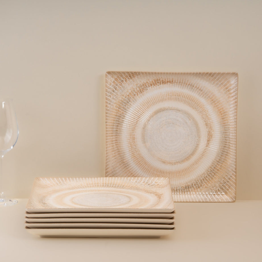 Paros Shell Sand Juliet Square Porcelain Platter with Foot 27 × 27cm – Set of 6 | Professional Hospitality Serving Platter