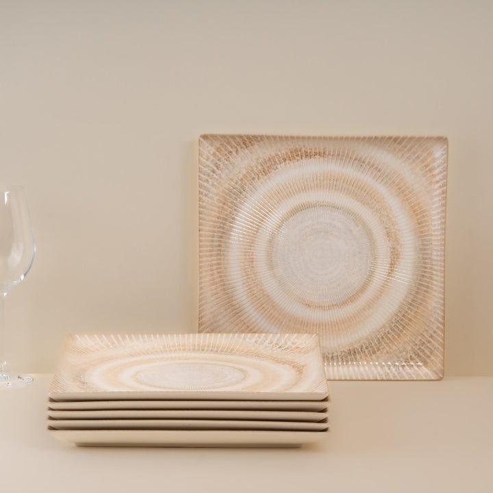 Paros Shell Sand Juliet Square Porcelain Platter with Foot 27 × 27cm – Set of 6 | Professional Hospitality Serving Platter