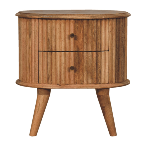 Brown Oak Veneer Solid Mango Wood Soba Nordic Bedside Table with 2 Drawers & Chestnut Finish