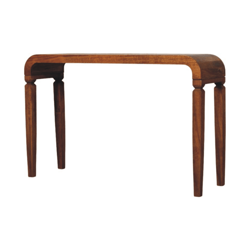 Brown Oak Veneer Solid Mango Wood Arcus Console Table with Square Legs & Curved Edges