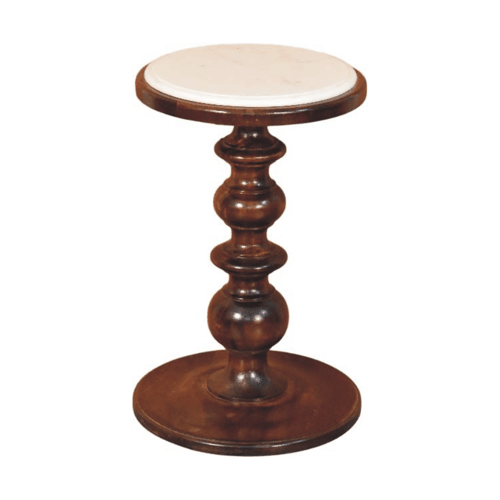 Chocolate Brown Lacquered Chestnut Solid Mango Wood Bellmont Side Table with Marble Top