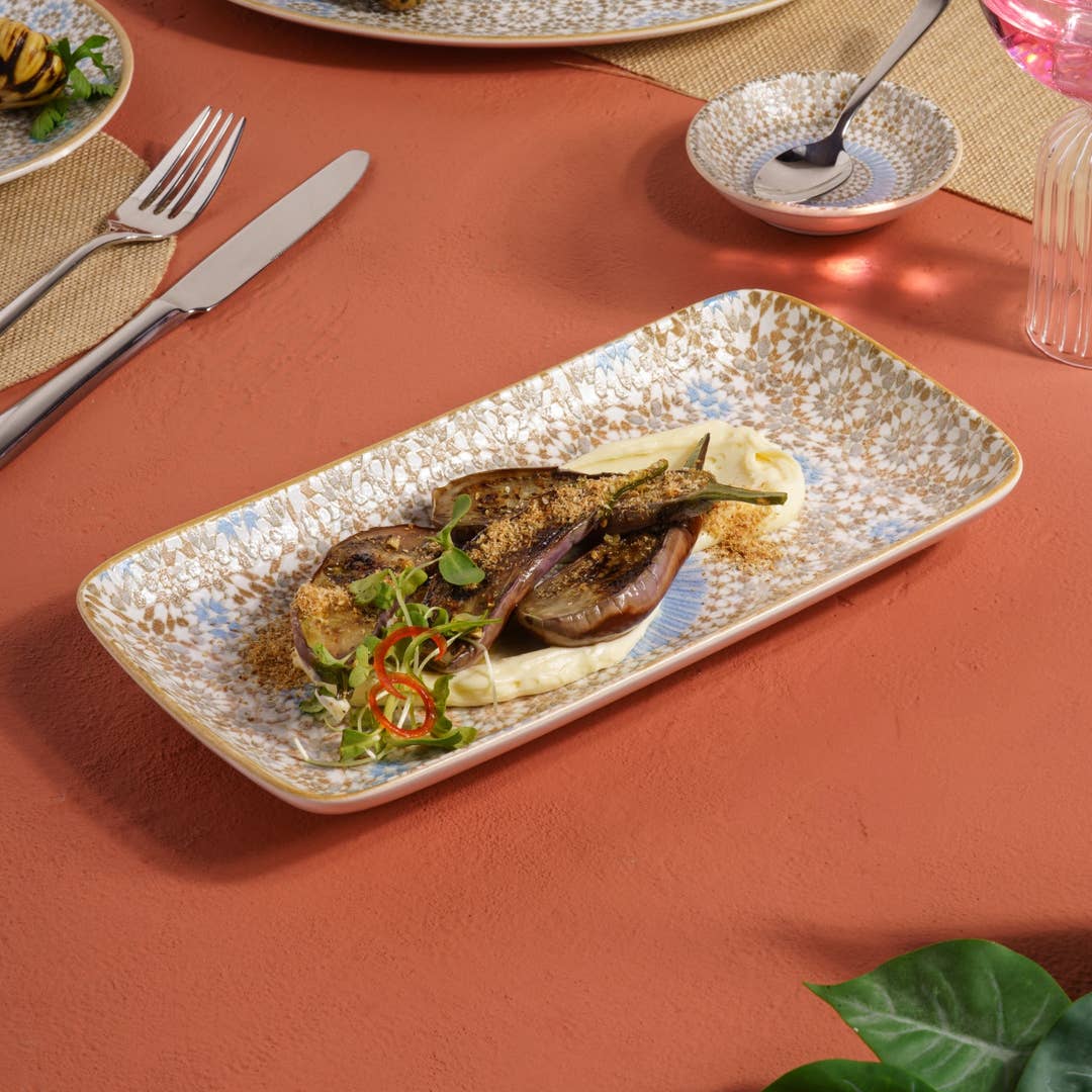 Rectangular Porcelain Plate | Moroccan Pattern Serving Platter | Professional Hospitality Tableware | Set of 6