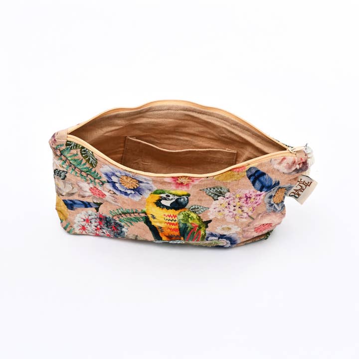 Cotton Pouch – Parrot Floral Embroidered – 18x30 cm