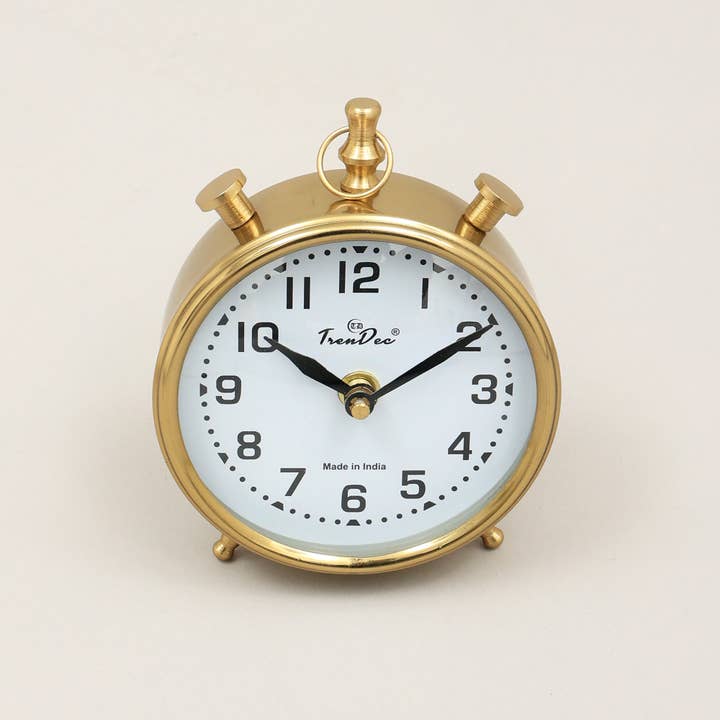 Vintage Gold Alarm Table Clock with Classic White Dial