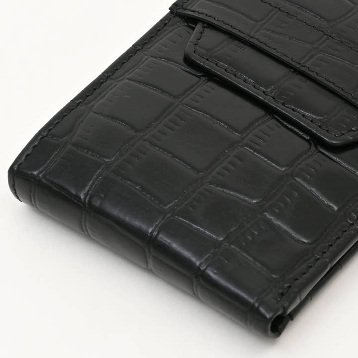 Men’s Leather Wallet 3B Scrblk – Premium Black Croc Look Napa Leather Wallet with Coin Pocket & 6 Card Slots | Luxury Slim Bifold Design