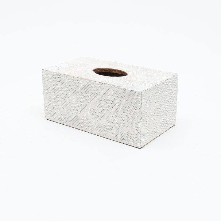 Ronald White Mango Wood Tissue Box Cover | Modern Decorative Facial Tissue Dispenser Holder for Home, Office, Bathroom