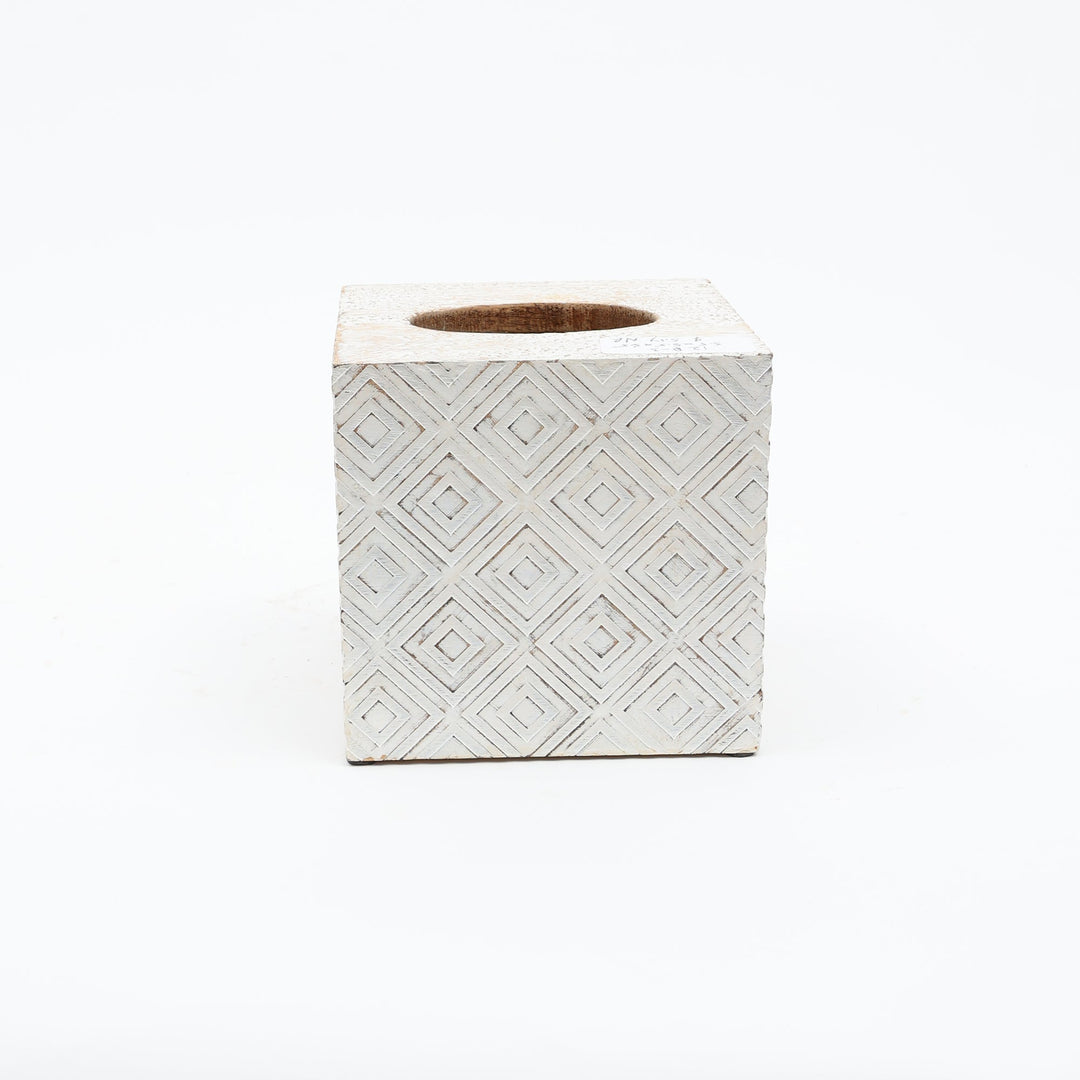 Ronald White Mango Wood Tissue Box Cover | Modern Decorative Facial Tissue Dispenser Holder for Home, Office, Bathroom