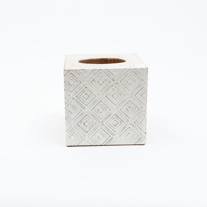 Ronald White Mango Wood Tissue Box Cover | Modern Decorative Facial Tissue Dispenser Holder for Home, Office, Bathroom