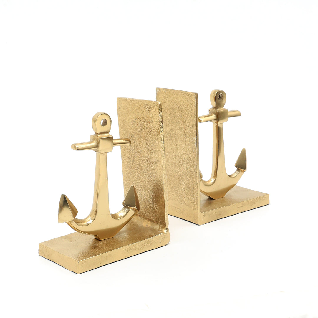 Anchor Bookend Pair in Gold Finish Handcrafted Aluminum Décor