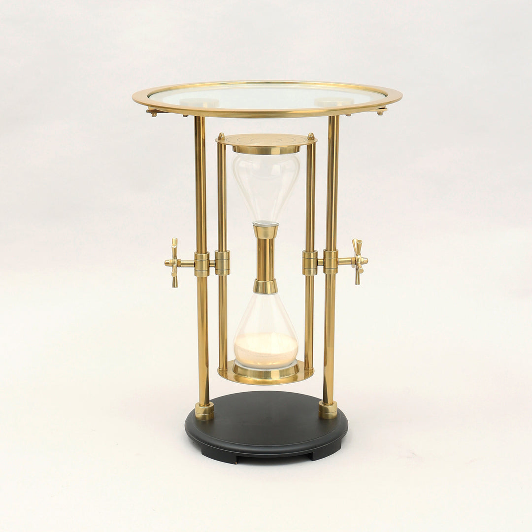 Golden Hour Sand Timer Table with Aluminum Body & Wooden Base  | Gold & Black