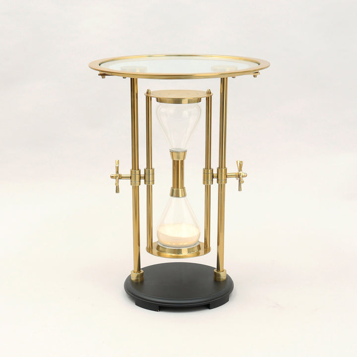 Golden Hour Sand Timer Table with Aluminum Body & Wooden Base  | Gold & Black
