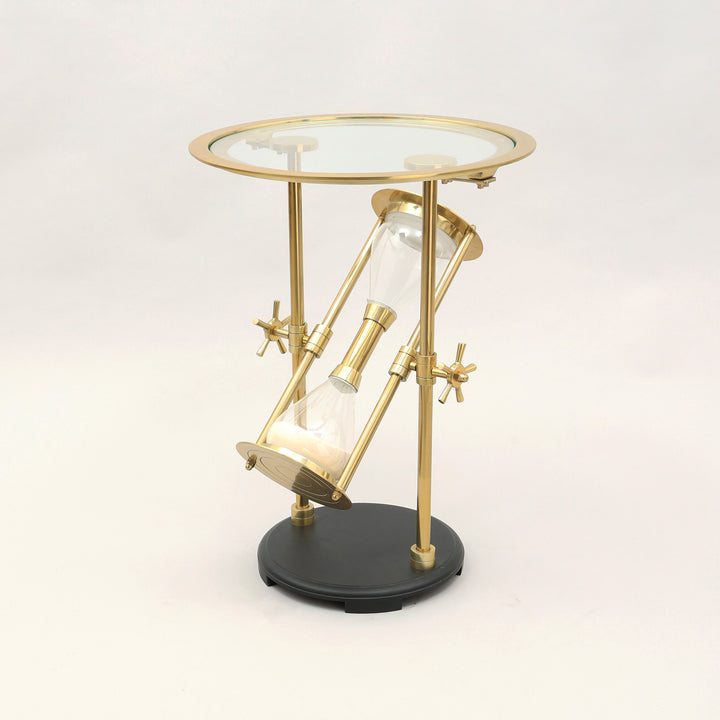 Golden Hour Sand Timer Table with Aluminum Body & Wooden Base  | Gold & Black