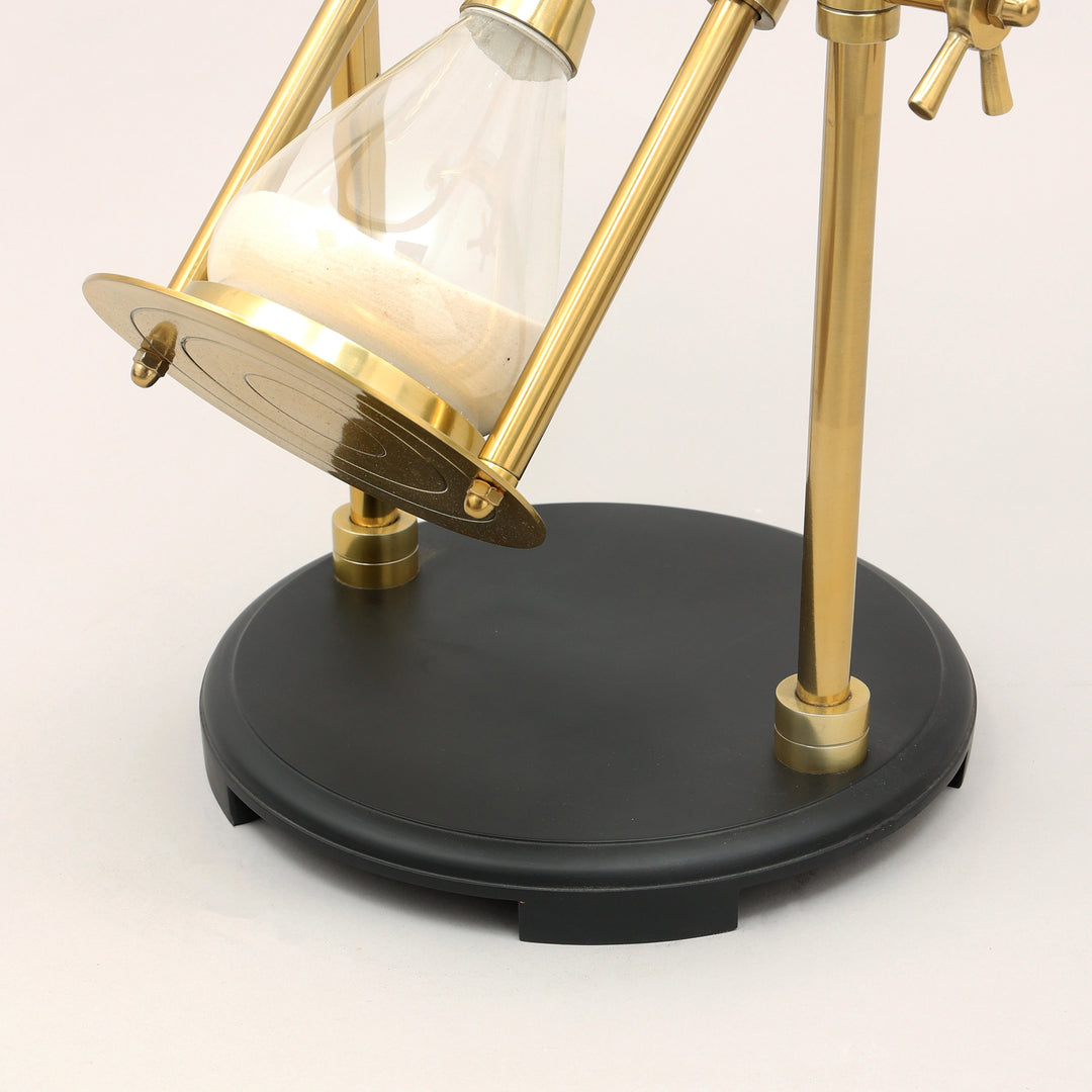 Golden Hour Sand Timer Table with Aluminum Body & Wooden Base  | Gold & Black