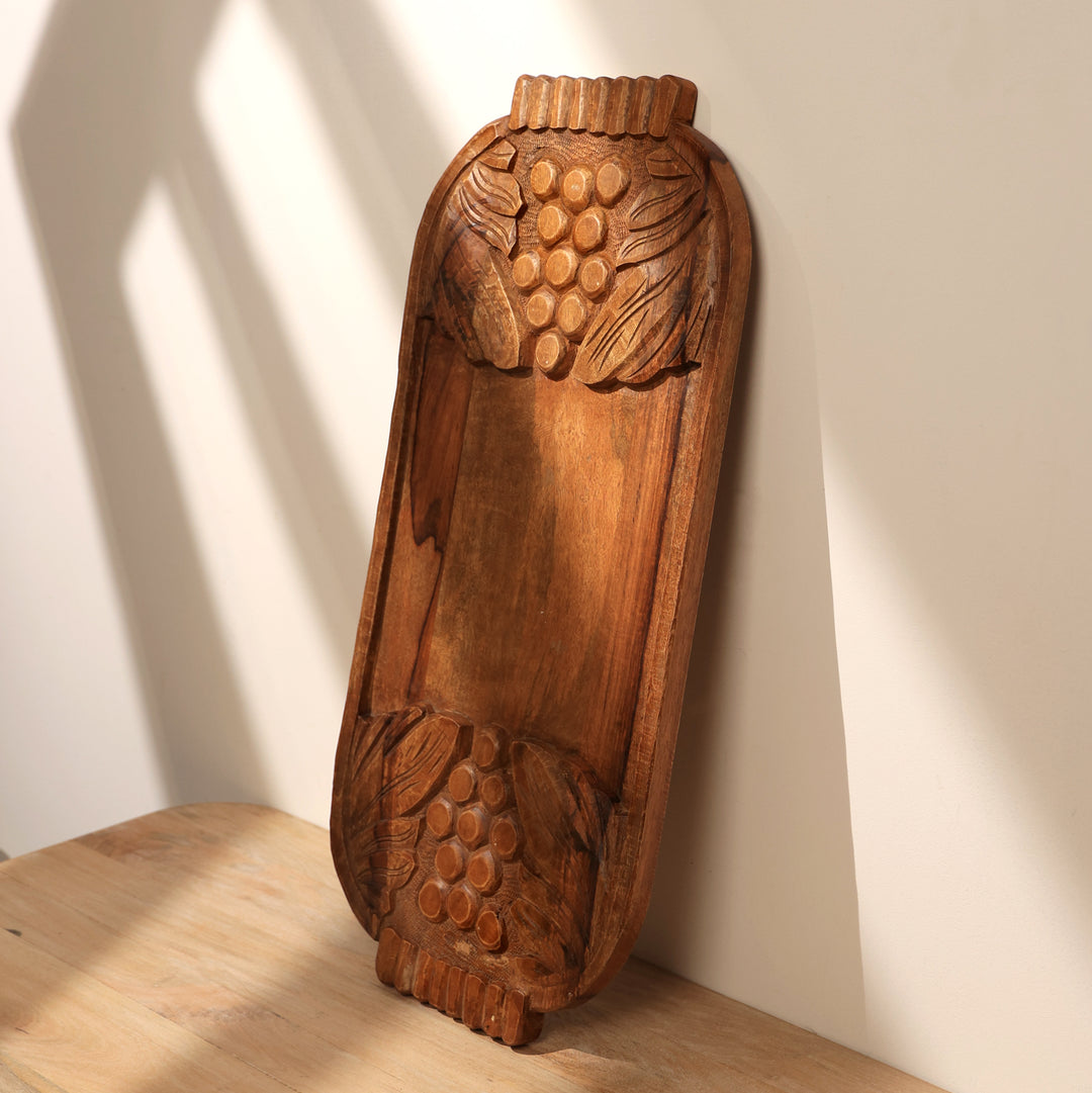 Handcrafted Wooden Grape Carved Cheese Board - Artisan Charcuterie Serving Platter - Rustic Wood Decor