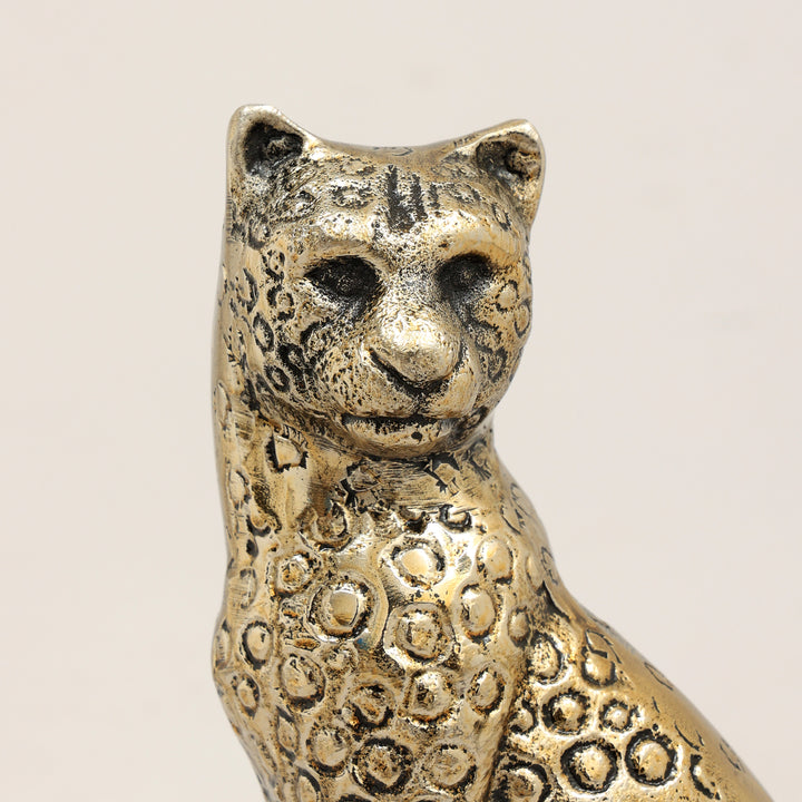 Regal Cheetah Figurine | Handcrafted Aluminum Home Décor |Gold