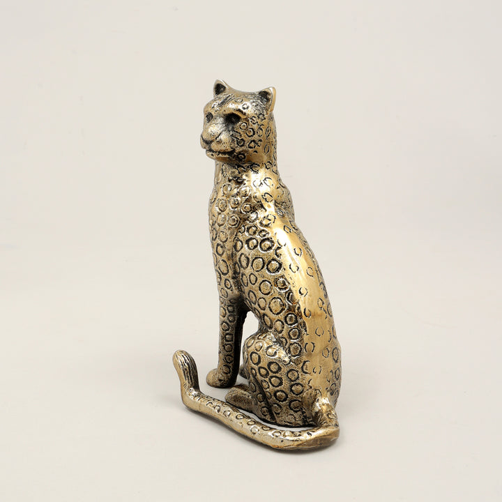 Regal Cheetah Figurine | Handcrafted Aluminum Home Décor |Gold