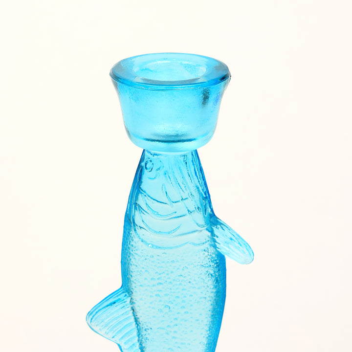 Portacandele a forma di pesce in azzurro chiaro – Decorazione per la casa costiera nautica